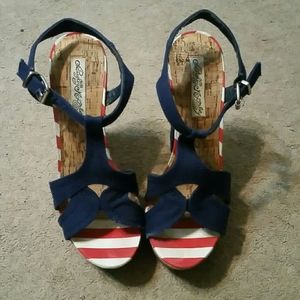 Naughty Monkey red, white & blue platform sandals